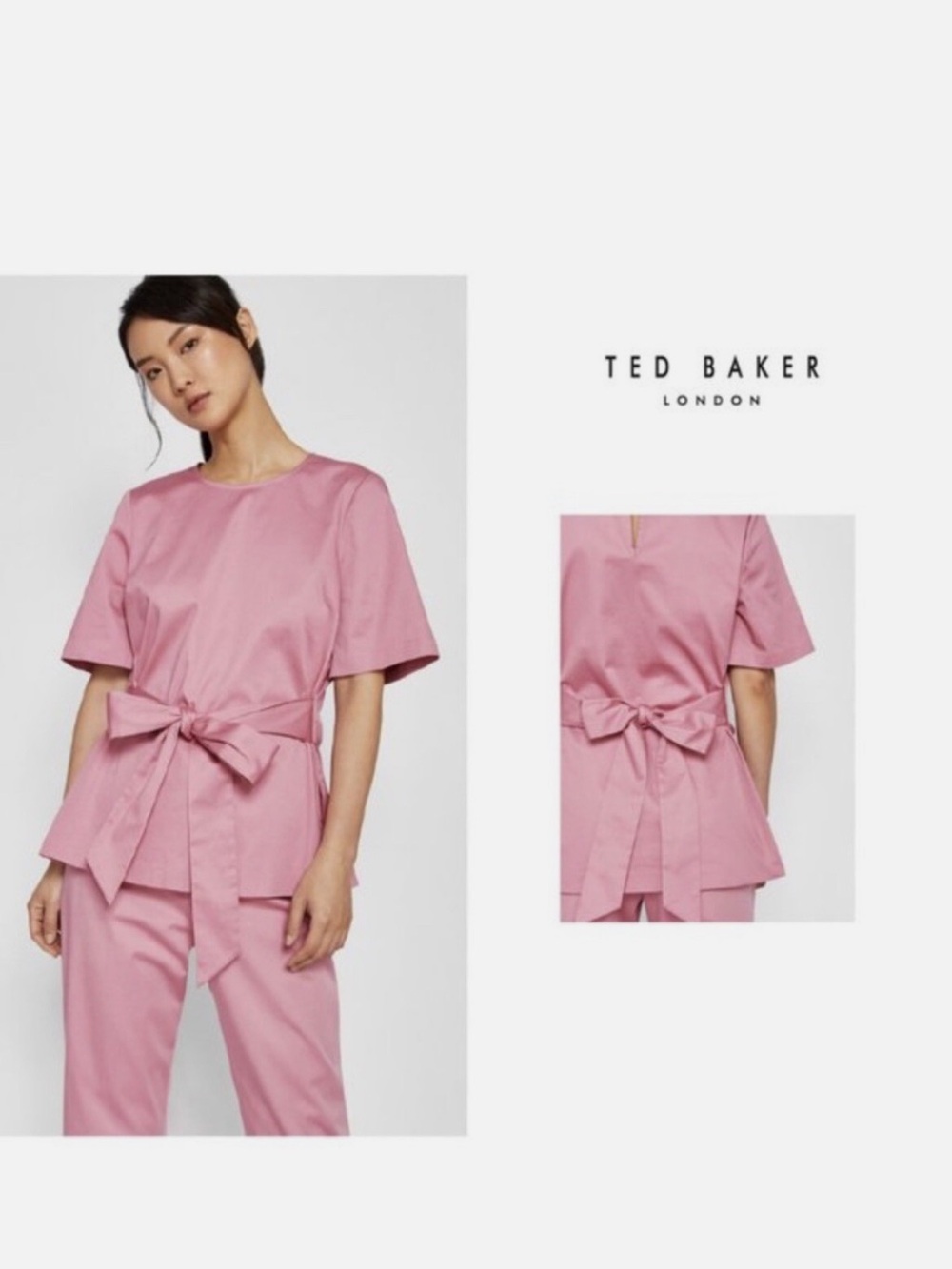 Ted Baker Rose Pink Tie-Waist Short Sleeve Top